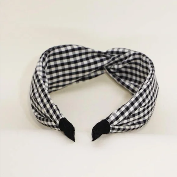 Gingham Print Twist Decor Top Knot Headband - Picture 3 of 3